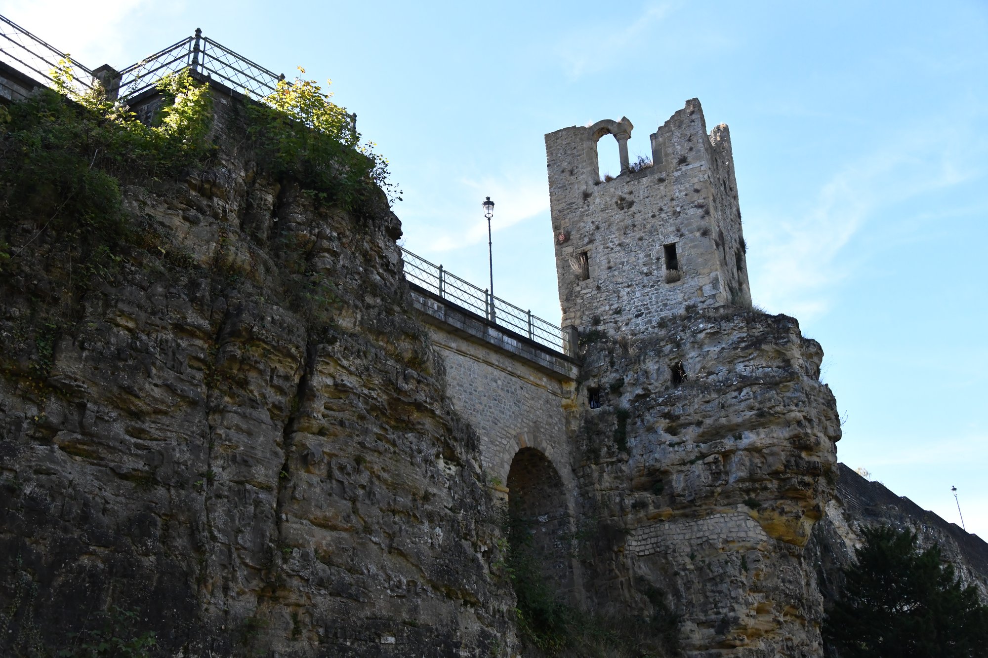 the old town of Luxembourg, a stone tower on top of the cliffs